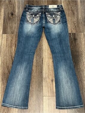 MISS ME Bootcut 😇 Angel Wing Jeans Rhinestone Leather Embroidered Embellishments